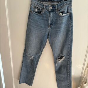 GAP Blue Ankle Cropped Jeans with Distressed Details